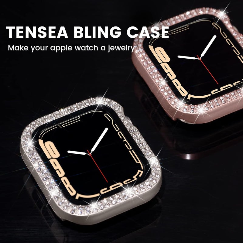 Tensea [3pcs for Apple Watch Screen Protector Case 41mm Series 9/8/7 Accessories, iWatch Hard PC Diamond Bumper Case Built-in Tempered Glass Film, Protective Bling Face Cover for Women, 41 mm - Image 3